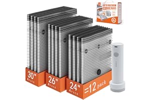 12 Pack Travel Vacuum Storage Bags for Clothing with Portable Electric Pump, Space Saver Vacuum Seal Bag, Compression Packing