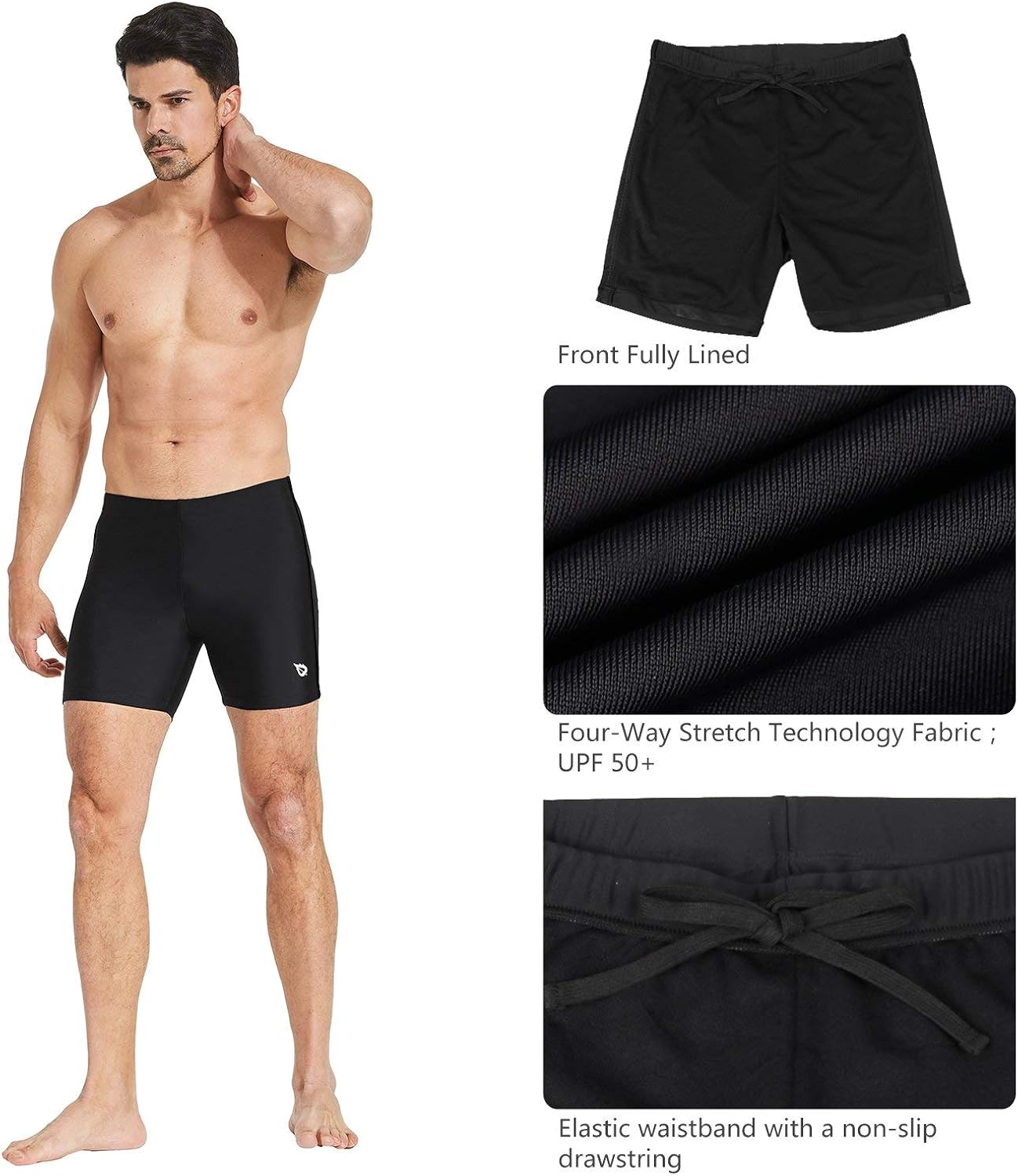 BALEAF Mens' Athletic Swim Jammers Quick Dry Compression Square Leg Swim Brief Swimsuit: Clothing