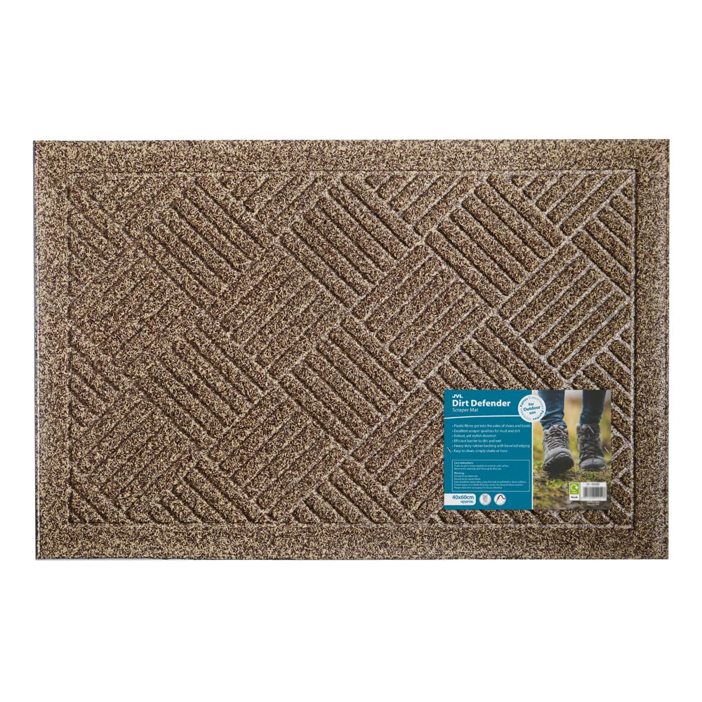 JVL Dirt Defender Scraper Door Mat 40 x 60 cm, Squares, Beige