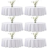 joybest 6 Pack Round Tablecloths - 60 Inches in Diameter White Table Cloth Fit 20 to 42 Inches Tables, Washable Polyester Fabric Table Cover for Dining, Buffet Party, Wedding