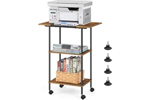 Luplom Large Printer Stand with Storage Rolling Printer Cart with Wheels 3 Tier Printer Table with Storage Shelf for Home Office Filing Scanner Fax Machine Heat Press Microwave