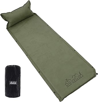 Amazon Dalaca エアーマット スエード素材 ウレタン入り 自動膨張 キャンプ 車中泊 防災 軽量 185cm 60cm ダークグリーン Dalaca エアーマット エアーベッド