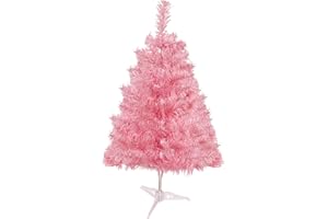 JXITON 2ft Pink Artificial Christmas Tree,Mini Tabletop Xmas Pine Tree with 80 Branch Tips and Plastic Stand for Indoor and Outdoor Decoration