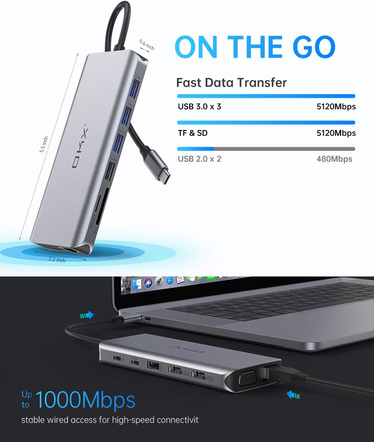 USB C Hub, OKX 14 in 1 USB C to Triple Display Adapter with 100W PD Charging, 2 HDMI, VGA, USB-C Date Transfer, 3 USB 3.0 Ports, 2 USB 2.0 Ports, SD/TF Card Readers for MacBook Pro and Type C Laptops: Home Audio & Theater