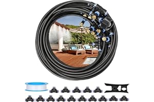 NEWYIHAN Misting Systems for Patio Outdoor Misting Cooling System Trampoline Sprinkler for Kids Greenhouse Watering System 50 FT 15 Brass Nozzles Backyard Livestock Cooling Irrigation for Garden (NO Filter)