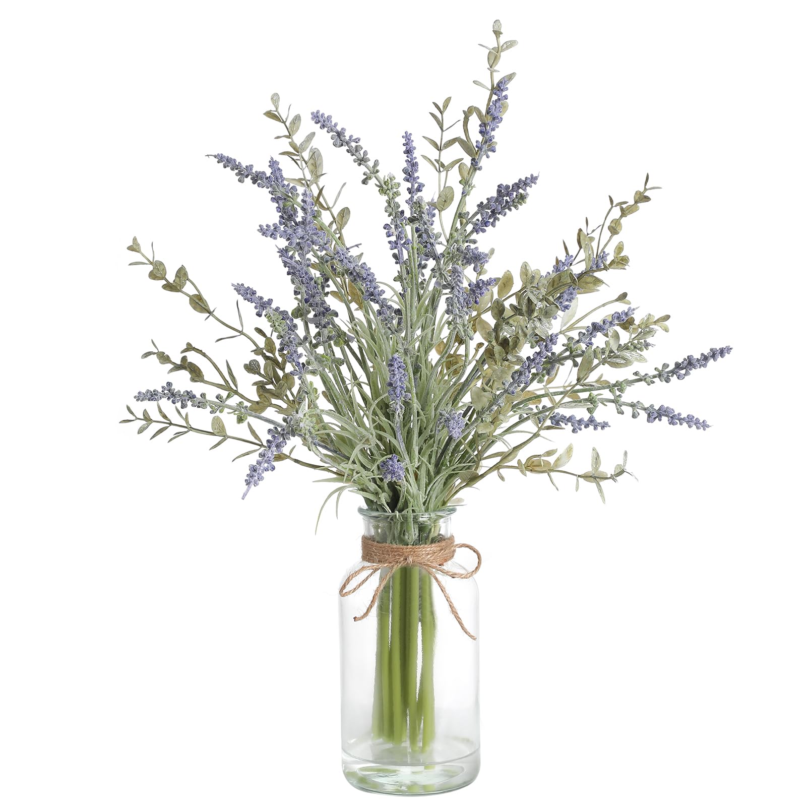 Photo 1 of GLUUFLOWER Artificial Lavender Stems in Glass Vase with Faux Water,15" Artificial Plants Eucalyptus Leaves for Shelf Desk Bathroom Farmhouse Room Coffee Table Home Decor