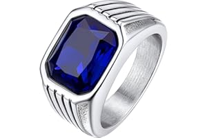 Bestyle Chunky Signet Ring for Men, Stainless Steel/Black Ring Synthetic Gemstone Band Ring Biker Ring for Men, Thumb Pinky Ring Mens Fashion Ring Jewelry Size 7-14, Gift Package