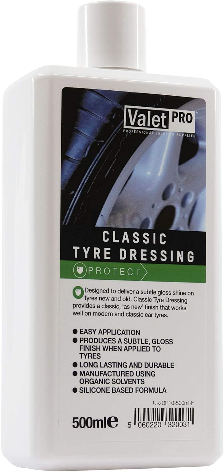 ValetPRO Classic Tyre Dressing, Tyre Gloss and Shine for Modern and Classic Cars Long Lasting, Makes Tyres Look As New -500ml