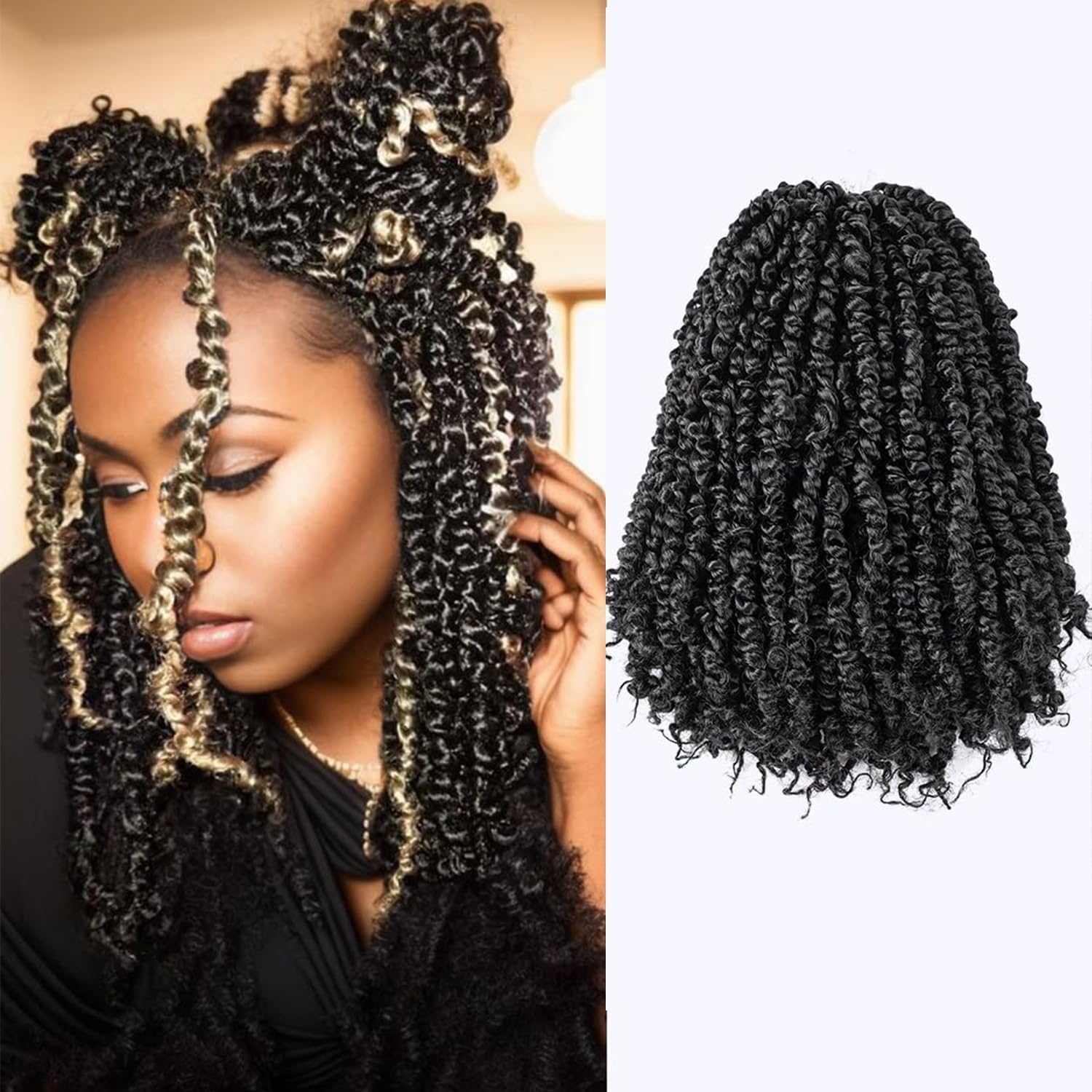 YDDM Pretwisted Passion Twist Crochet Hair - 12 Inch, 8 Packs, Pre-Looped, Braids, Short, 1B# — image 1