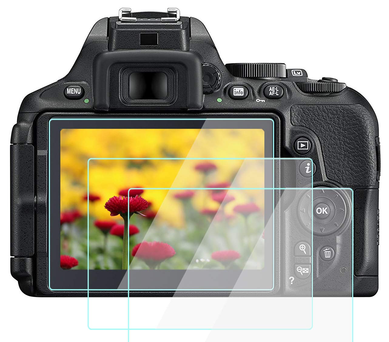 D5600 Screen Protector Anti-Scrach Anti-Bubble Ultra-Clear 9H Tempered Glass 3-Pack, Compatible for Nikon D5600 D5500 D5300 Camera