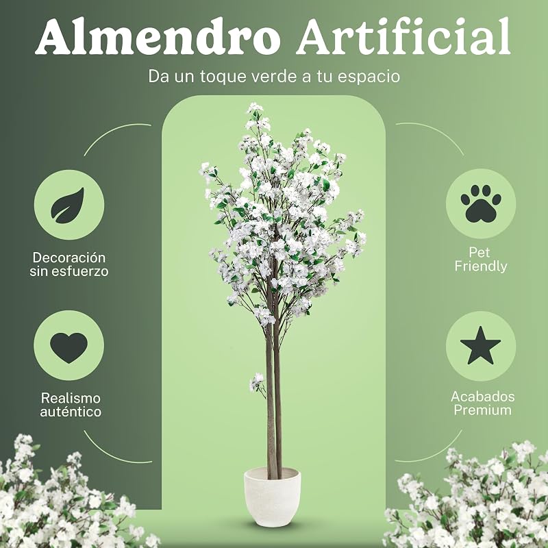 Almendro Artificial 105 cm - Arbol con Flores Blancas de Interior — foto 2 de 7
