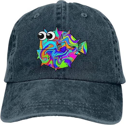 Colorful Pufferfish Unisex Washed Adjustable Fashion Cowboy Hat Denim
