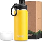 koodee Insulated Water Bottle, 18 oz Stainless Steel Double Wall Vacuum Wide Mouth Sport Water Bottle with Leakproof Spout Lid (Yellow)