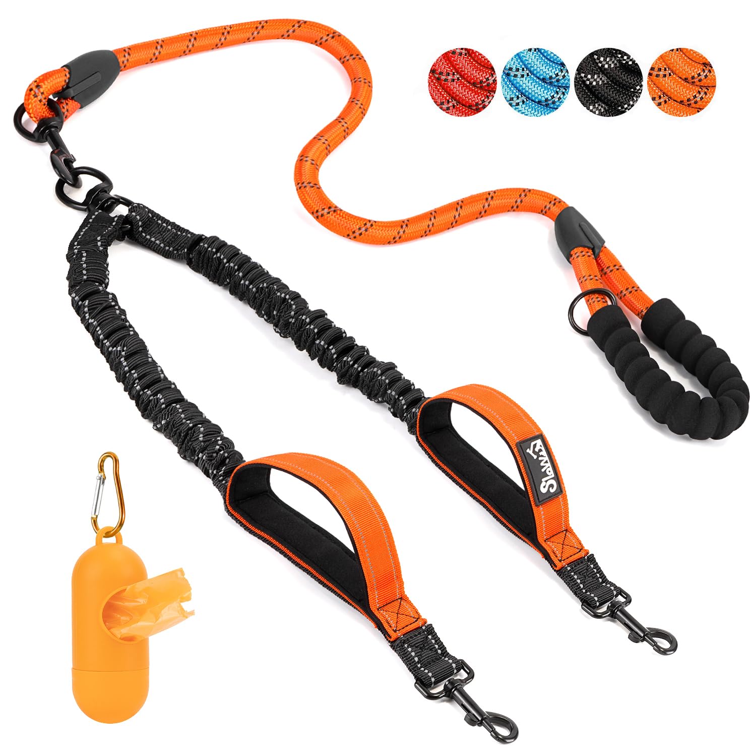 Eyein Double Dog Lead No Tangle - 360° Swivel Heavy Duty Reflective Leash with Two Padded Handles Dual Dog Splitter, Comfortable Shock Absorbing Walking Training for 2 Small Medium Dogs (11-68kg)