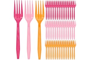 FYSUIMU 60Pcs Colored Plastic Forks Hot Pink Light Pink Orange Disposable Forks for Birthday Baby Shower Bachelorette Party D