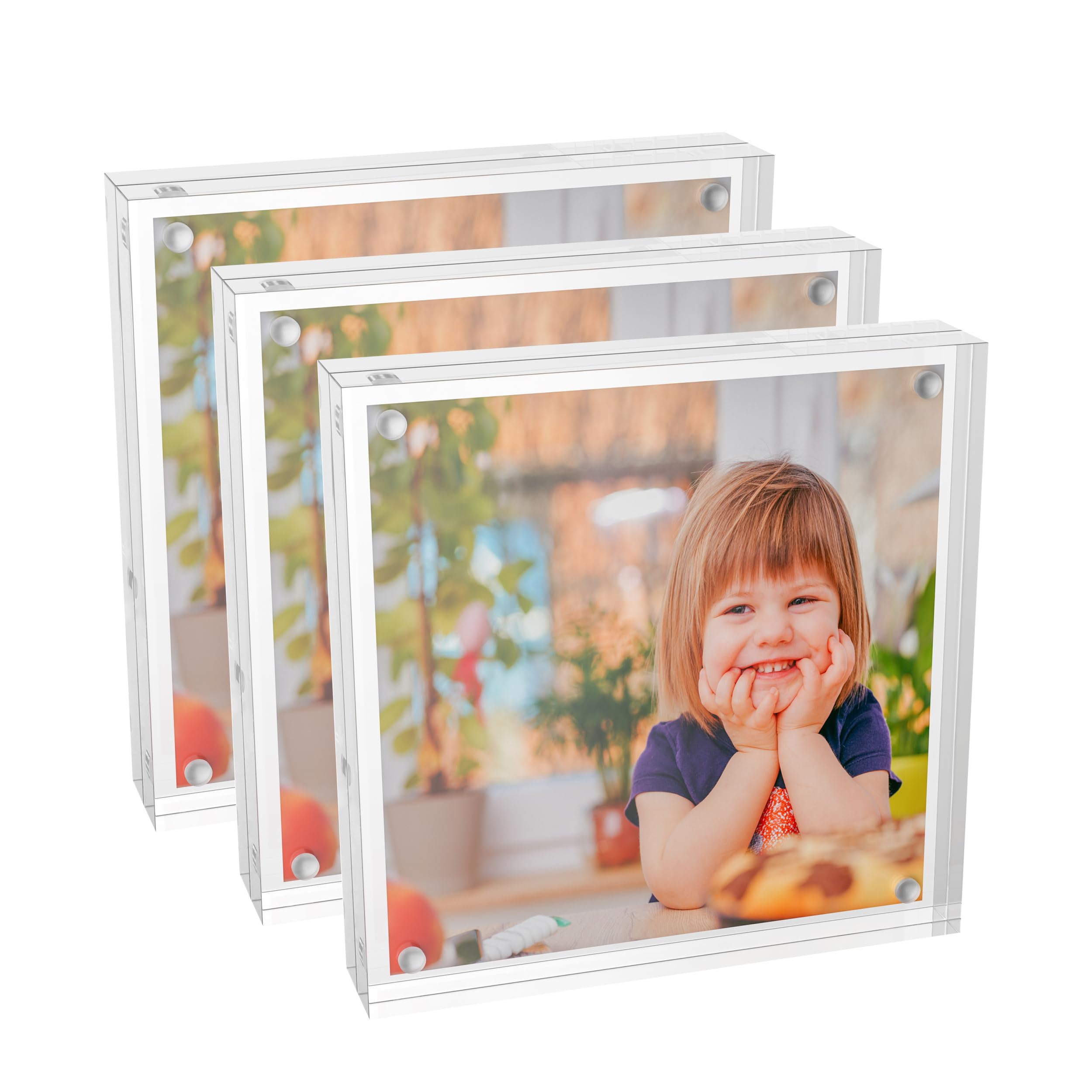 Sezanrpt Clear Booth Photo Frame 5x5 Pack of 3, Perspex Square Picture Frame, Acrylic Photo Frame for 5x5, 4x4, 3x3 Pictures Display