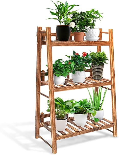 Amazon フラワースタンド 花台3ティアード植物スタンド屋内屋外ガーデンプランターフラワーポットスタンドシェルフソリッドパイン木材収納ラックベランダ 玄関 室内 ガーデンラック フラワースタンド 園芸ラック