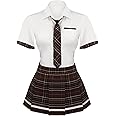 paloli Women Schoolgirl Costumes Lingerie Set Student Roleplay Outfit With Plaid Mini Skirt