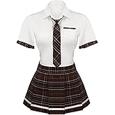 paloli Women Schoolgirl Costumes Lingerie Set Student Roleplay Outfit With Plaid Mini Skirt