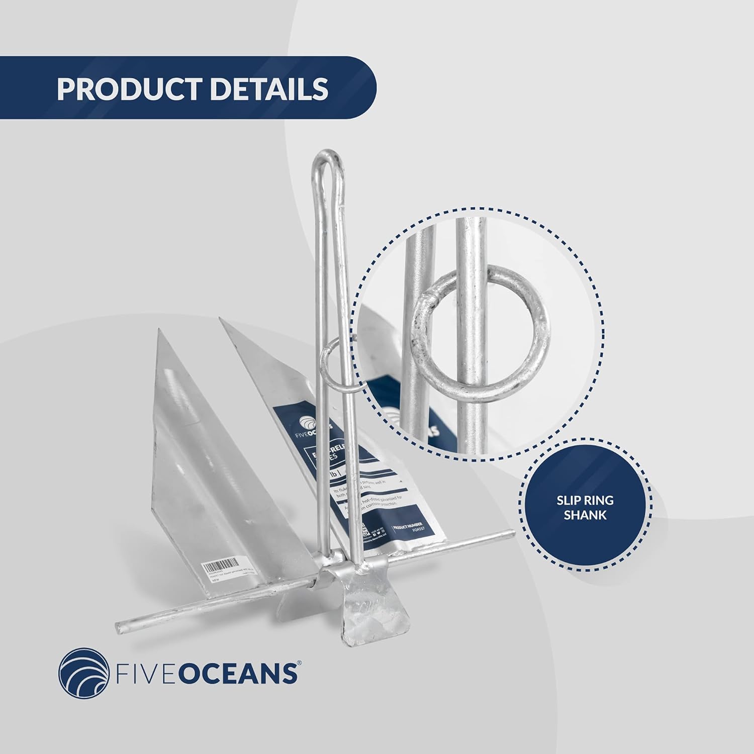 Five Oceans Easy-Release Danforth Anchor Series - Hot Dipped Galvanized Steel with Slip Ring Shank, 5 lbs, FO-4555 : Sports & Outdoors