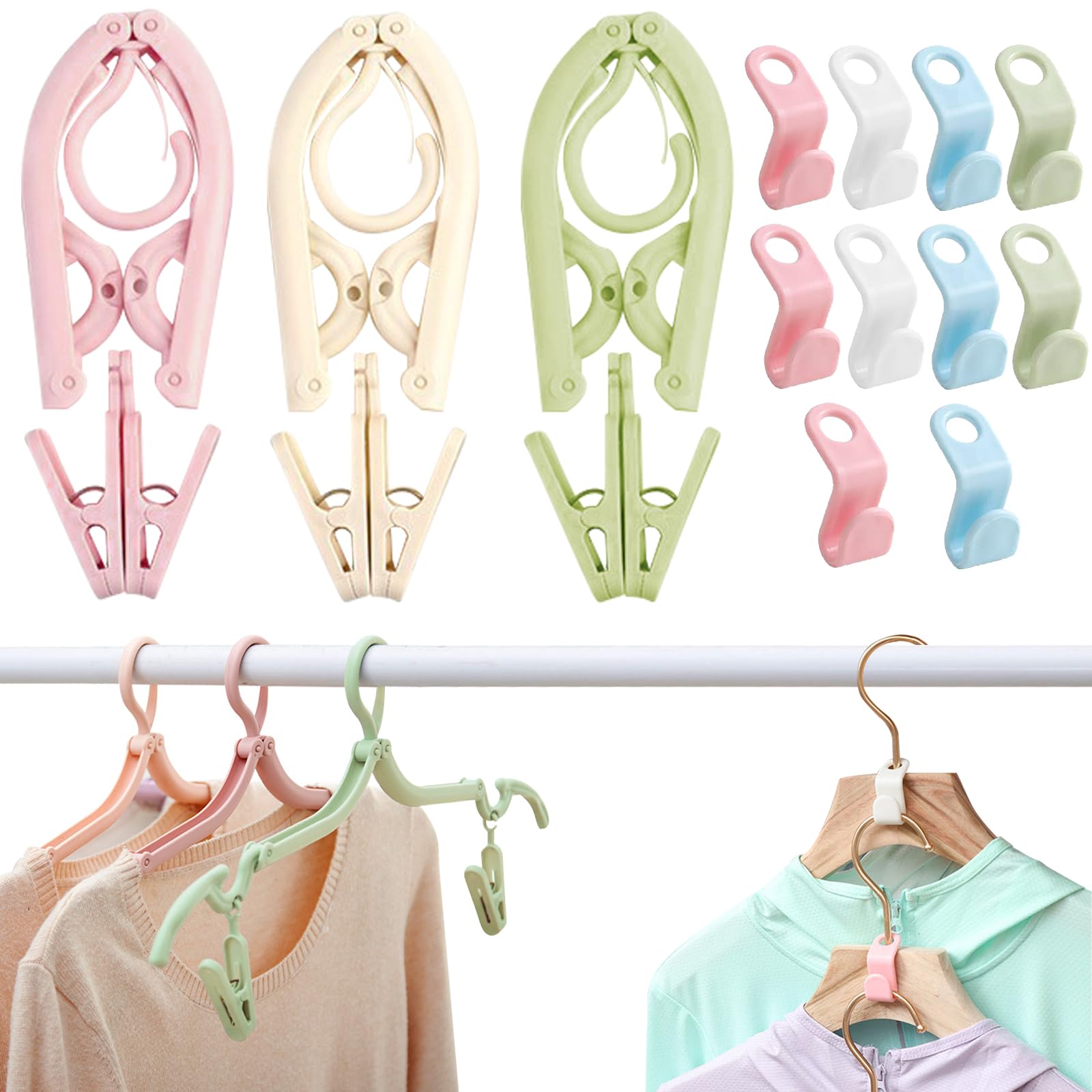 BDSHUNBF 13 PCS Folding Clothes Hangers, Portable Travel Hangers, Space Saving Hangers, Plastic Clothes Hanger Multifunction Travel Accessories for Holiday Camping, Indoor, Outdoor Use