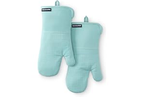 KITCHENAID Gourmet Series Gridlines Oven Mitts 2-Pack Set, Heat Resistant up to 600°F, Soft Silicone Grip, Magnetic Cuff, Min