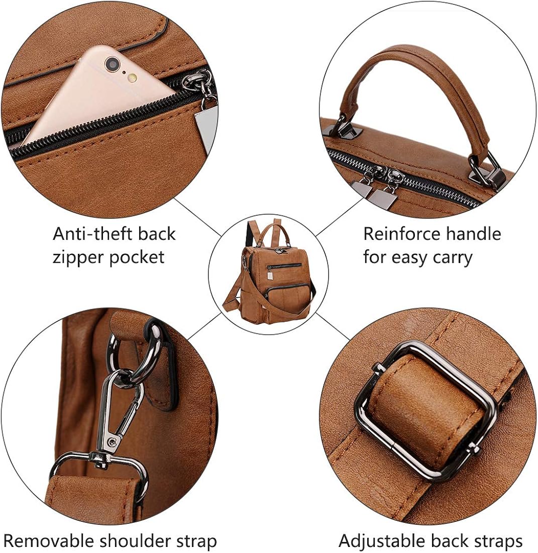 Women Backpack,Small PU Leather Backpack Fashion Ladies Backpacks Rucksack 3 Way Casual Schoolbags Brown(Size:S) - Image 5