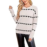 Women Valentines Pullover Sweaters Long Sleeve Crewneck Cute Heart Pattern Winter Knit Top Y2k Aesthetic Clothes