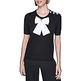 Karl Lagerfeld Womens Short Sleeve Crew Neck Bow Sweater