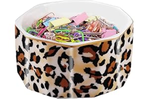 LEAZUL Ceramic Paper Clip Holder Gold Line Paper Clip Dispenser Organizer for Desk Cute Leopard Office Binder Clip Holder Bobby Pin and Hair Clip Holder Gift for Office Brown