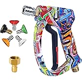 RQG Short Pressure Washer Gun, 4000 PSI High Pressure Power Washer Gun with M22-14mm & 3/8" Connect, Foam Gun with 5 Spray Nozzle, 1/4" Quick Connector Coupler for Car Washing
