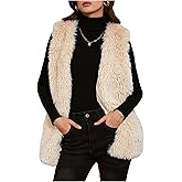 Verdusa Women's Fuzzy Faux Fur Sleeveless Vest Teddy Coats Open Front Plush Waistcoat Outerwear