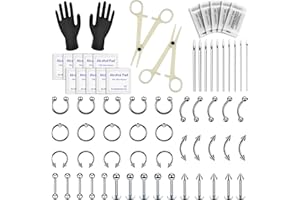 Rayyl 64pcs Piercing Kit with 14G 16G Stainless Steel Piercing Needles, Clamps for Lip, Tongue, Tragus, Eyebrow, Belly, Tongu