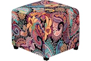 Lussenwert Ottoman Cover Square Stretch Printed Square Ottoman Cover Thick Ottoman Slipcover Square Washable Storage Ottoman 