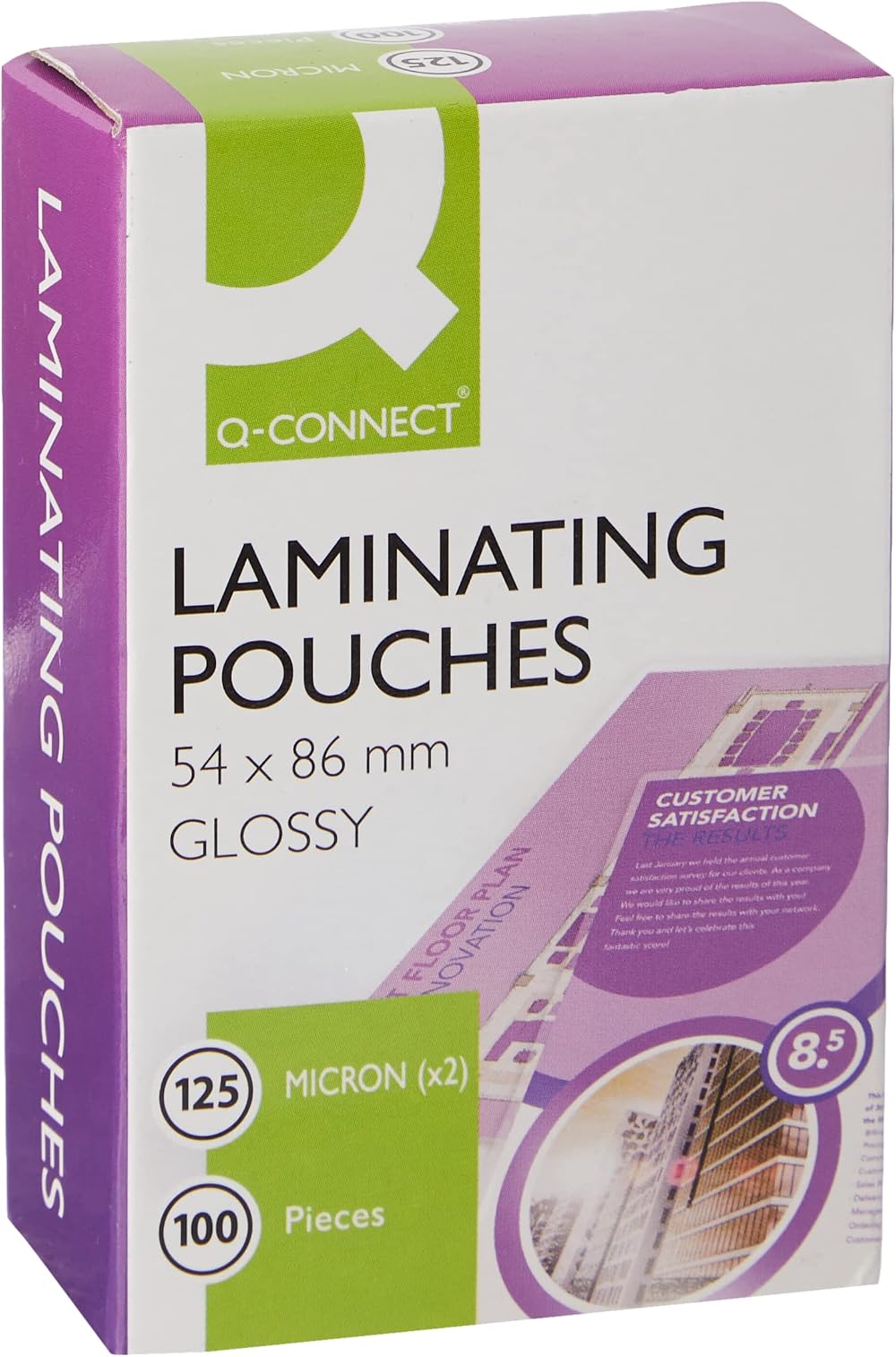 Q-Connect 125 Micron Laminating Pouch 54 x 86 mm Pack of 100