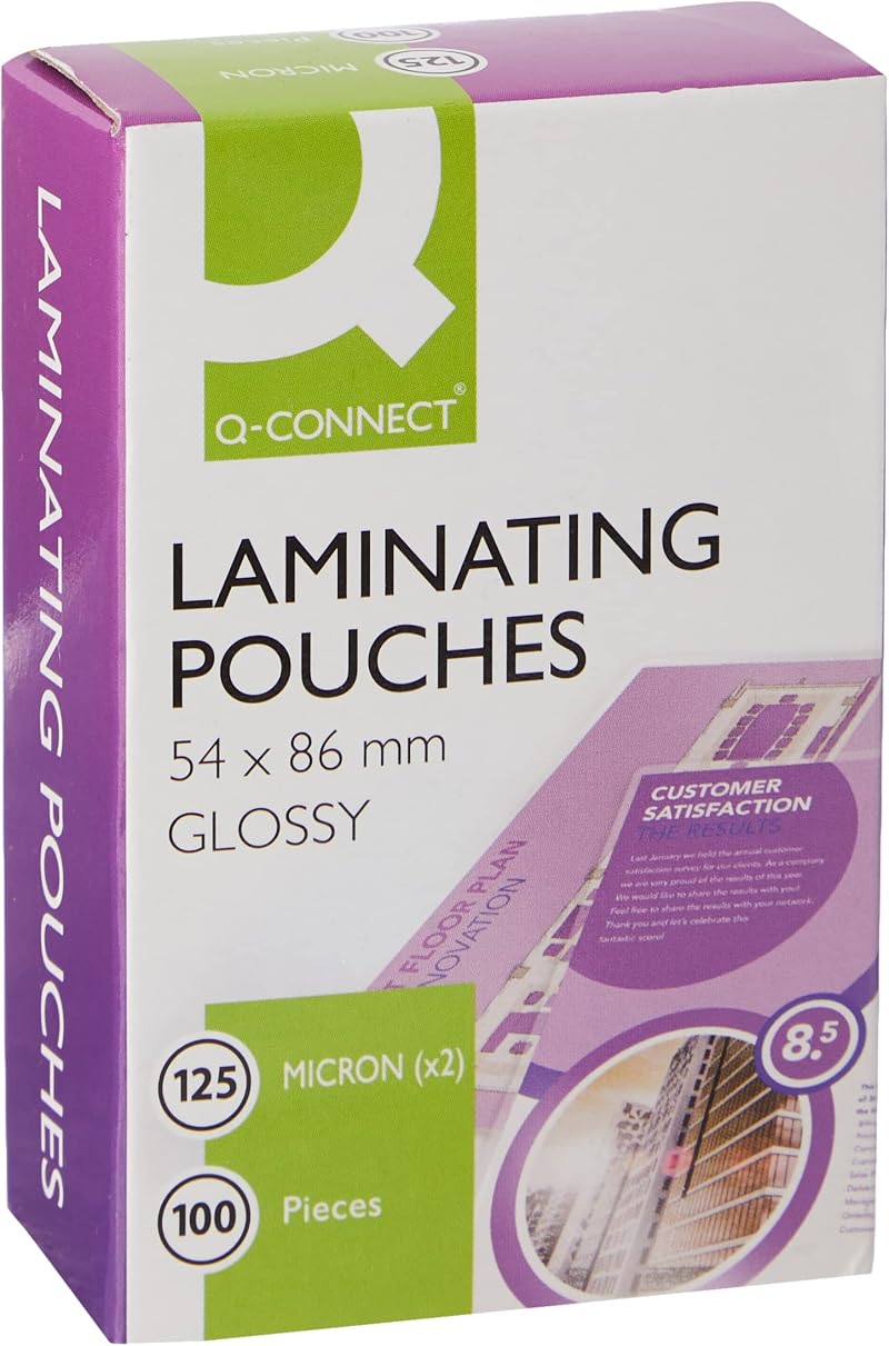 Q-Connect 125 Micron Laminating Pouch 54 x 86 mm Pack of 100