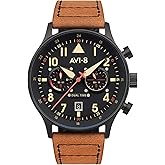 AVI-8 Hawker Hurricane Men's Pilot Watch &ndash; Dual Time Japanese Quartz Movement, 43.5mm Stainless Steel Case, Leather or Stainless Steel Strap, AV-4088