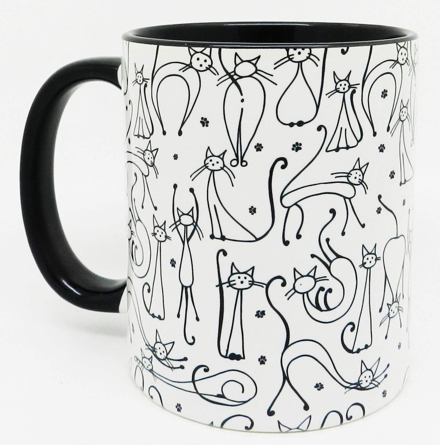 Half a Donkey The Contented Cats Mug with Glazed Black Handle and Inner