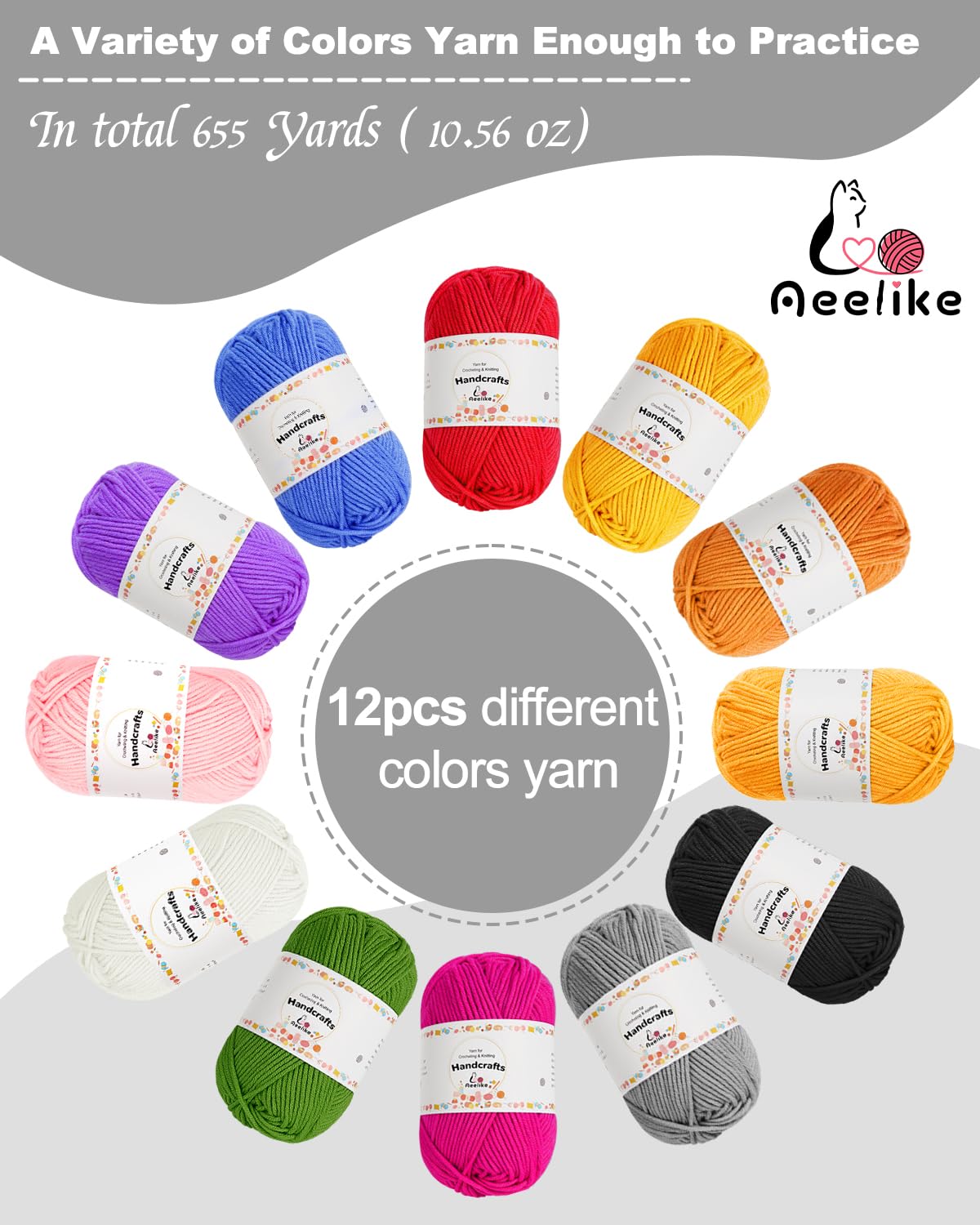 Aeelike Crochet Kit for Beginners Young and Old, First Crochet Kit for Adults Include 23pcs Crochet Hooks, 655 Yards Yarn Set for Crocheting, Instruction, Bag, Crochet Accessories and Supplies, Grey