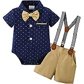 ZOEREA Baby Boy Clothes Suit Infant Short Sleeve Gentleman Outfits Dress Shirt+Bowtie+Suspender Shorts 0-18M