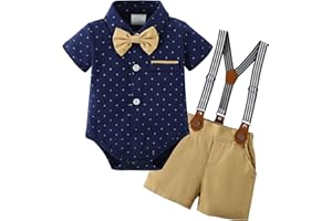 ZOEREA Baby Boy Clothes Suit Infant Short Sleeve Gentleman Outfits Dress Shirt+Bowtie+Suspender Shorts 0-18M
