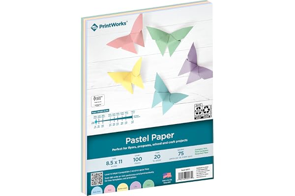 Printworks Pastel Paper, 20 lb, 4 Assorted Pastel Colors, 30% Recycled Color Printer Paper, SFI Certified, Perfect for School