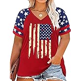 Plus Size Tops American Flag Shirts Womens V Neck Patriotic Tshirt USA Graphic Tee 4th of July T-Shirt