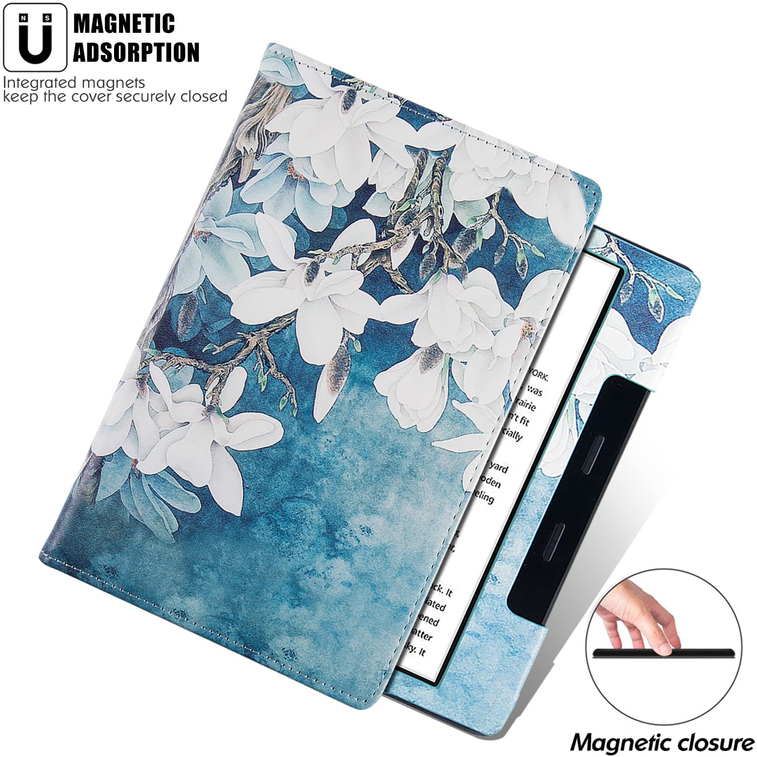 BOZHUORUI Stand Case for Kindle Oasis (9th Generation 2017 Release and 10th Generation 2019 Release) - PU Leather Folio Sleeve Cover with Hand Strap and Auto Sleep/Wake (Magnolia)