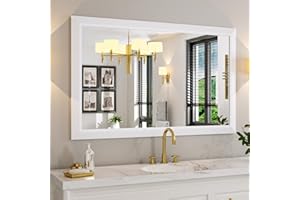 Amorho Bathroom Mirror, 48x30 Inch White Thick Metal Framed Wall Mirrors for Over 2 Sinks, Bedroom, Living Room, Entryway, Large Rectangle Wall-Mounted Mirrors.