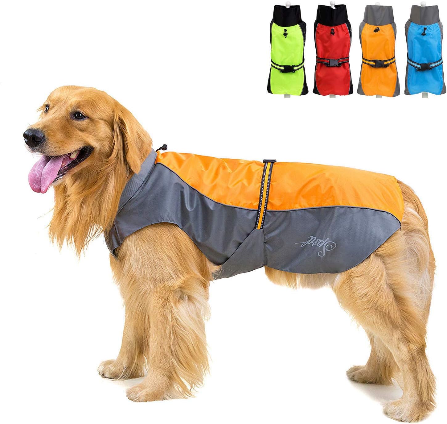 Zunea Waterproof Dog Raincoats for Medium Large Dogs Lightweight Reflective Jacket Safty Coat Windproof Mesh Lined Vest Clothes Outdoor Hunting Hiking Apparel for Wet Days Orange 5XL