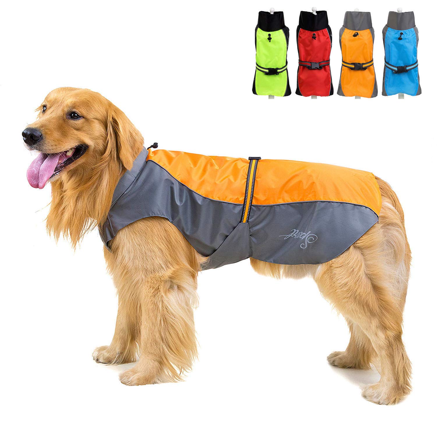 Zunea Waterproof Dog Raincoats for Medium Large Dogs Lightweight Reflective Jacket Safty Coat Windproof Mesh Lined Vest Clothes Outdoor Hunting Hiking Apparel for Wet Days Orange 8XL