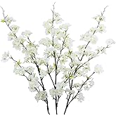 CISDUEO 3Pcs Artificial Cherry Blossom Flower White Silk Peach Flowers Bulk Plum Blossom Flowers with Leaves Cherry Blossom Branches Vase Arrangements for Spring Wedding Indoor Outdoor DIY Party Decor