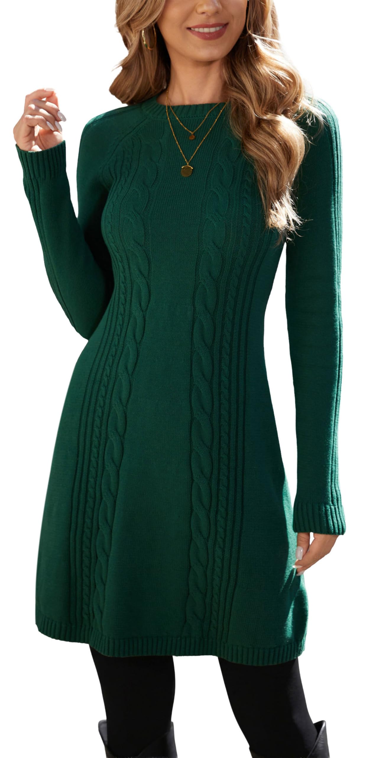 Women's Knitted Dress Jumper Dress Elegant Winter Dresses Long Sleeve Plain Round Collar Mini Dress
