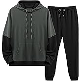 LecGee Men 2 Piece Tracksuit Outfit Contrast Color Patchwork Hoodie Sweatshirt Sweatpants Casual Jogging Sweatsuit Set
